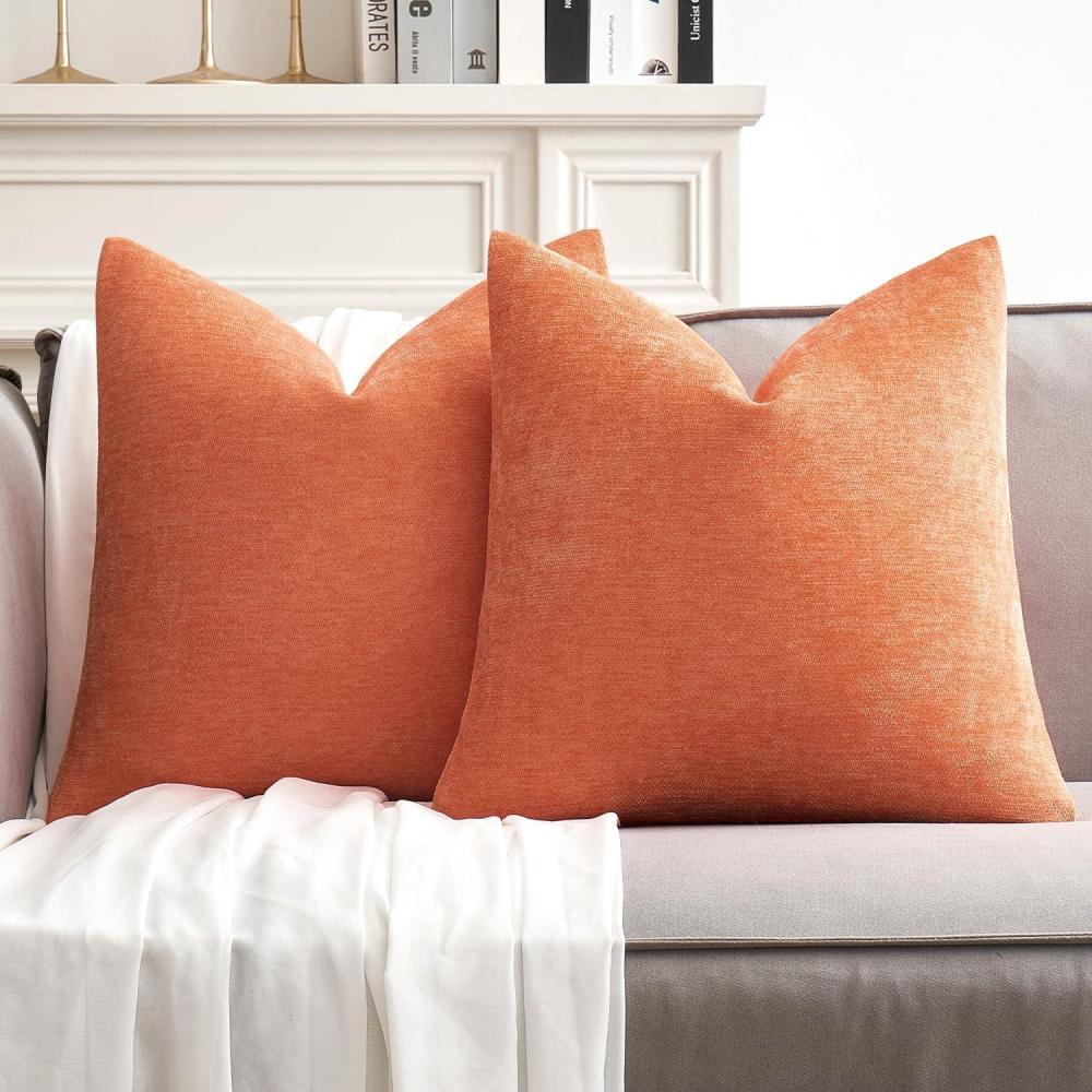 imageMIULEE Pack of 2 Orange Decorative Pillow Covers 16x16 Inch Soft Chenille Couch Throw Pillows Farmhouse Cushion Covers for Home Decor Sofa Bedroom Living RoomCoral Red