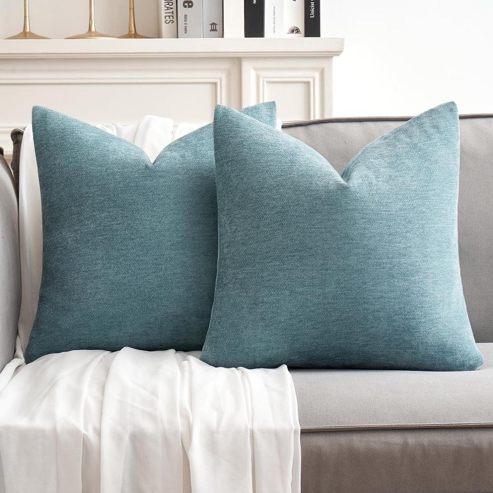 imageMIULEE Pack of 2 Orange Decorative Pillow Covers 16x16 Inch Soft Chenille Couch Throw Pillows Farmhouse Cushion Covers for Home Decor Sofa Bedroom Living RoomBlue Gray