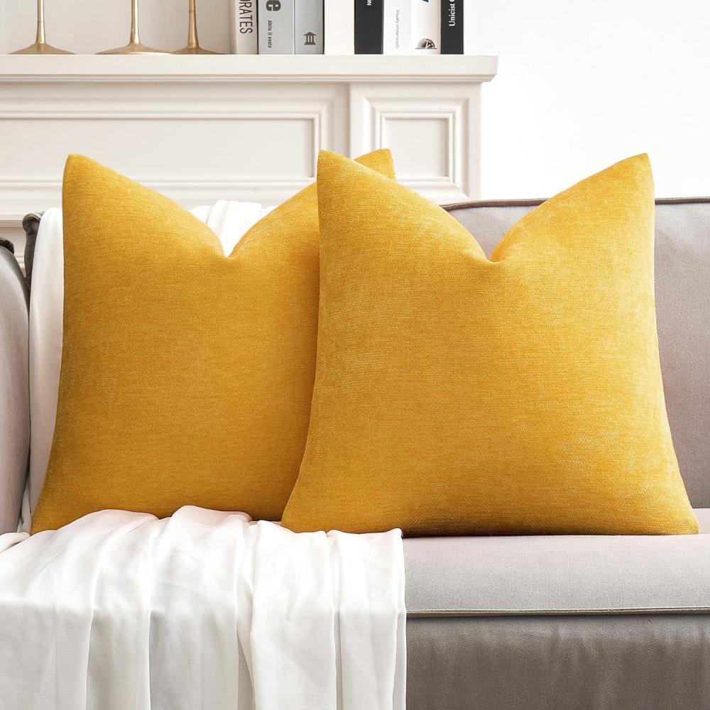 imageMIULEE Pack of 2 Orange Decorative Pillow Covers 16x16 Inch Soft Chenille Couch Throw Pillows Farmhouse Cushion Covers for Home Decor Sofa Bedroom Living RoomGoose Yellow