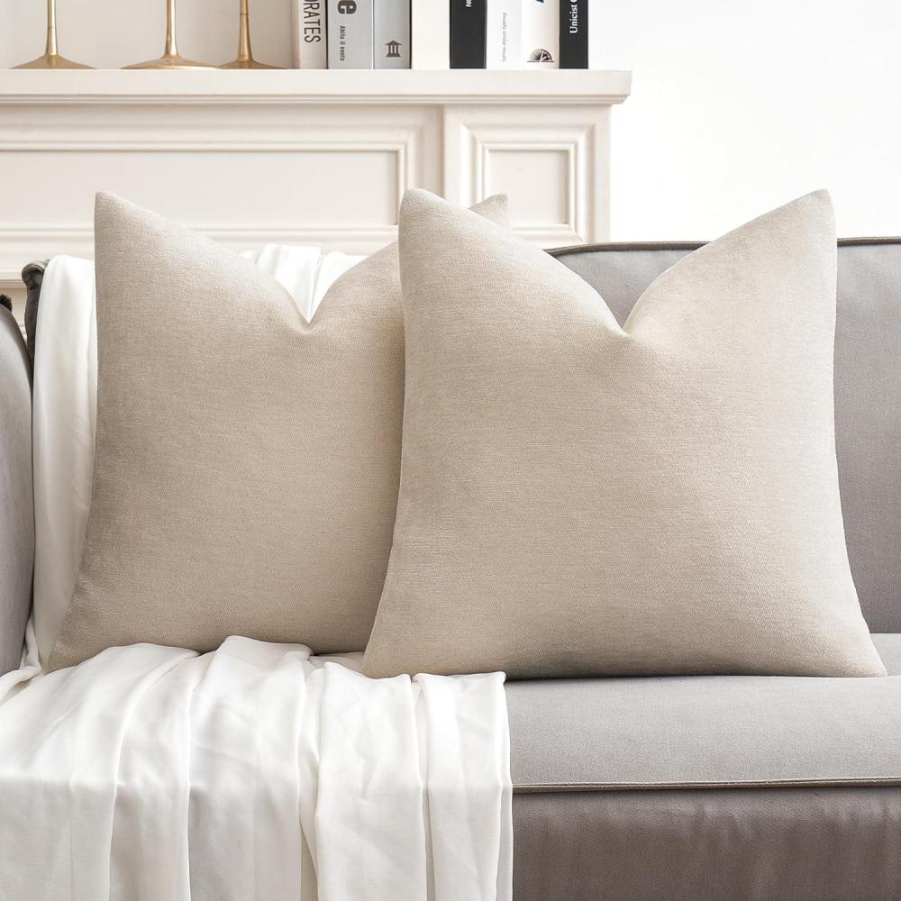 imageMIULEE Pack of 2 Orange Decorative Pillow Covers 16x16 Inch Soft Chenille Couch Throw Pillows Farmhouse Cushion Covers for Home Decor Sofa Bedroom Living RoomCream