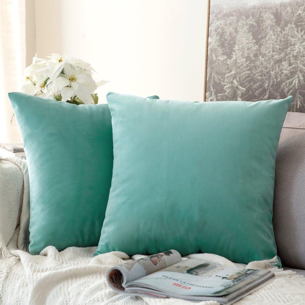 imageMIULEE Pack of 2 Velvet Soft Solid Decorative Square Throw Pillow Covers Christmas Cushion Case for Couch Sofa Bedroom Car 18x18 Inch 45x45 cm GreenAqua Green