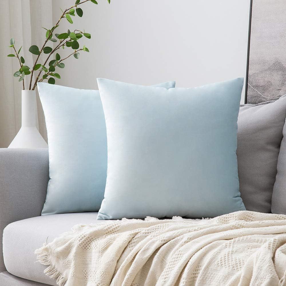imageMIULEE Pack of 2 Velvet Soft Solid Decorative Square Throw Pillow Covers Christmas Cushion Case for Couch Sofa Bedroom Car 18x18 Inch 45x45 cm GreenBaby Blue