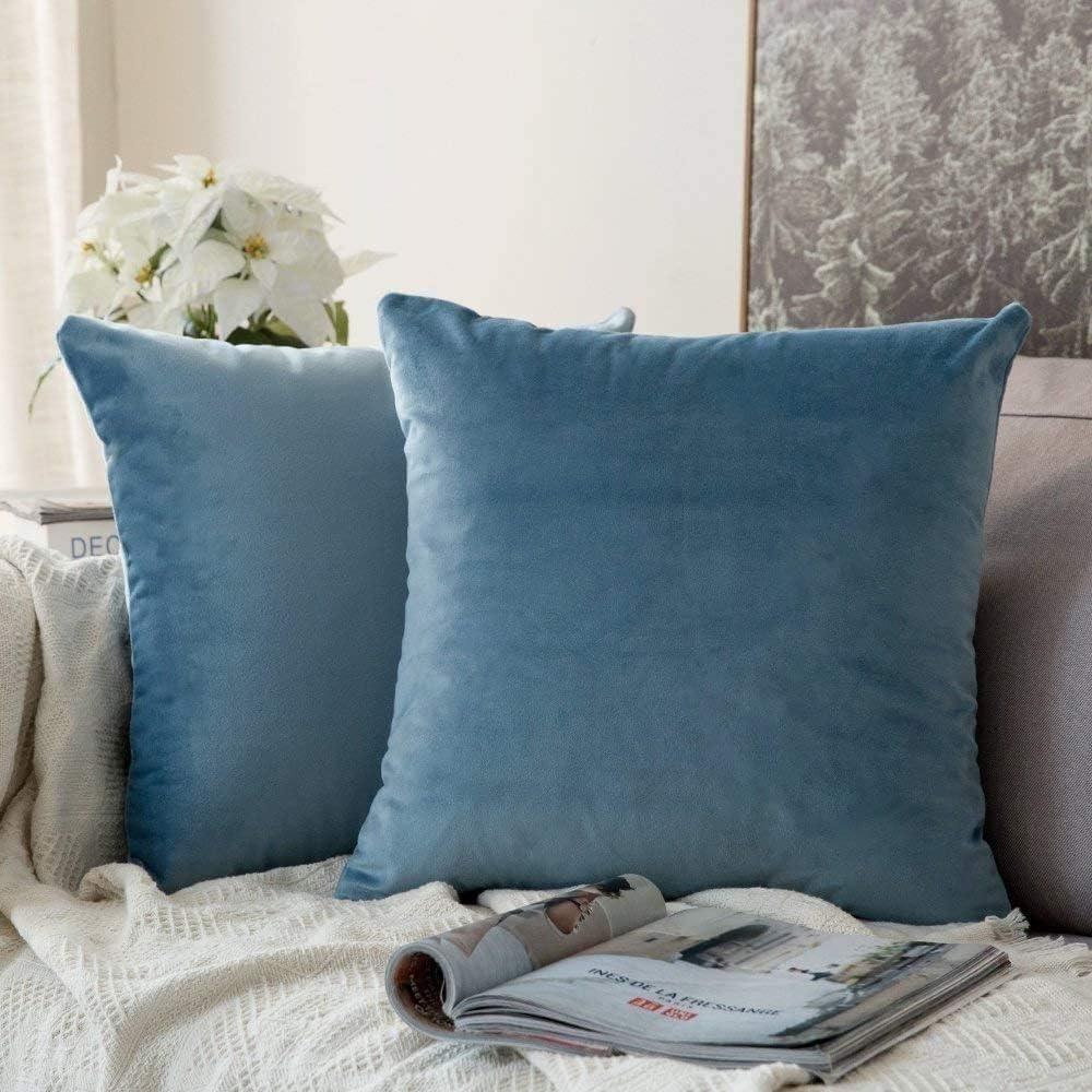imageMIULEE Pack of 2 Velvet Soft Solid Decorative Square Throw Pillow Covers Christmas Cushion Case for Couch Sofa Bedroom Car 18x18 Inch 45x45 cm GreenBlue Gray
