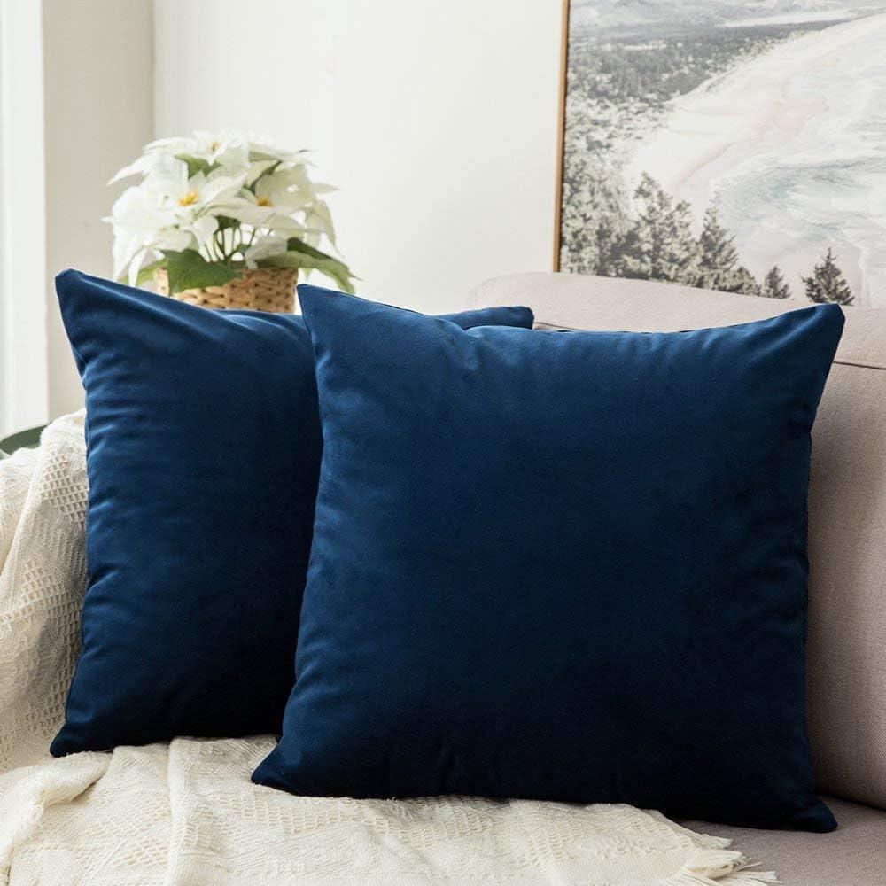 imageMIULEE Pack of 2 Velvet Soft Solid Decorative Square Throw Pillow Covers Christmas Cushion Case for Couch Sofa Bedroom Car 18x18 Inch 45x45 cm GreenDark Blue