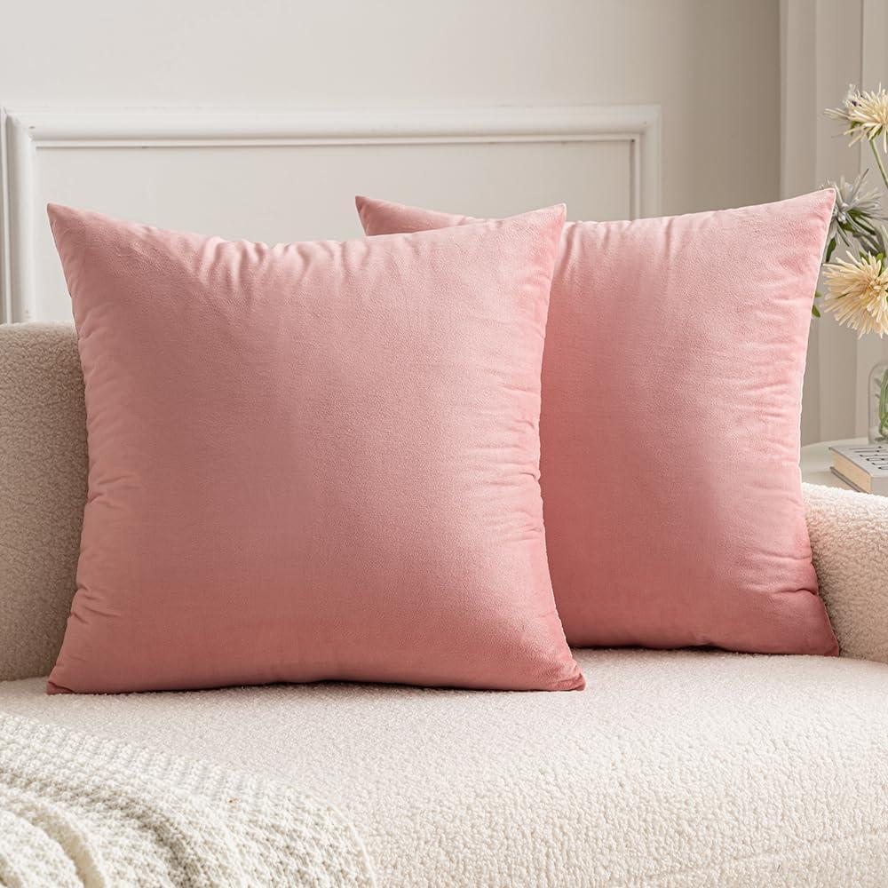 imageMIULEE Pack of 2 Velvet Soft Solid Decorative Square Throw Pillow Covers Christmas Cushion Case for Couch Sofa Bedroom Car 18x18 Inch 45x45 cm GreenDusty Pink