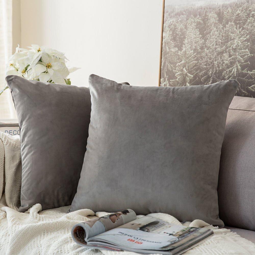 imageMIULEE Pack of 2 Velvet Soft Solid Decorative Square Throw Pillow Covers Christmas Cushion Case for Couch Sofa Bedroom Car 18x18 Inch 45x45 cm GreenGrey