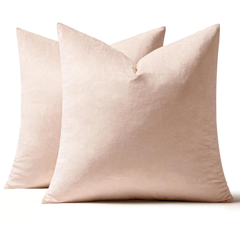 imageMIULEE Pack of 2 Velvet Soft Solid Decorative Square Throw Pillow Covers Christmas Cushion Case for Couch Sofa Bedroom Car 18x18 Inch 45x45 cm GreenPink
