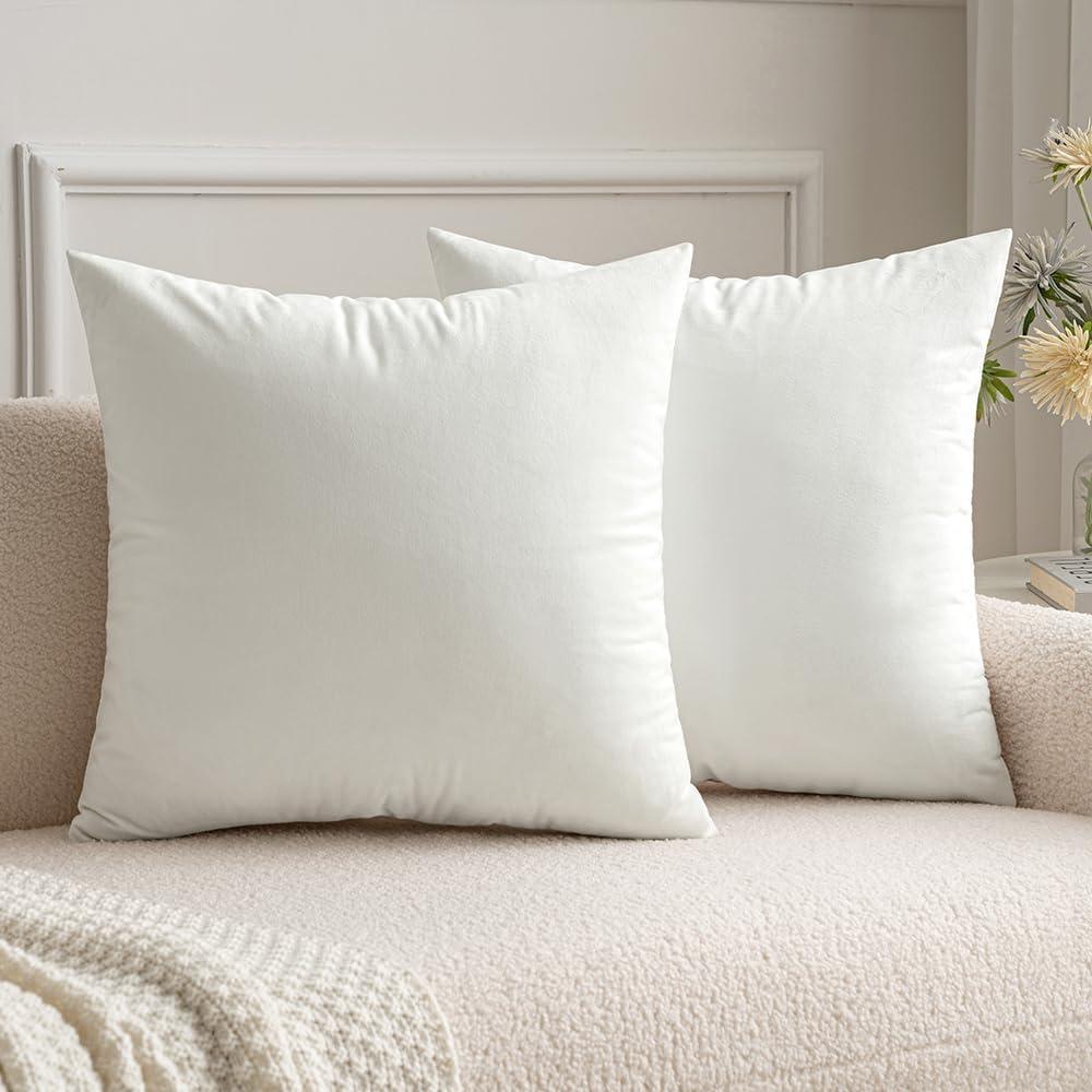 imageMIULEE Pack of 2 Velvet Soft Solid Decorative Square Throw Pillow Covers Christmas Cushion Case for Couch Sofa Bedroom Car 18x18 Inch 45x45 cm GreenPure White
