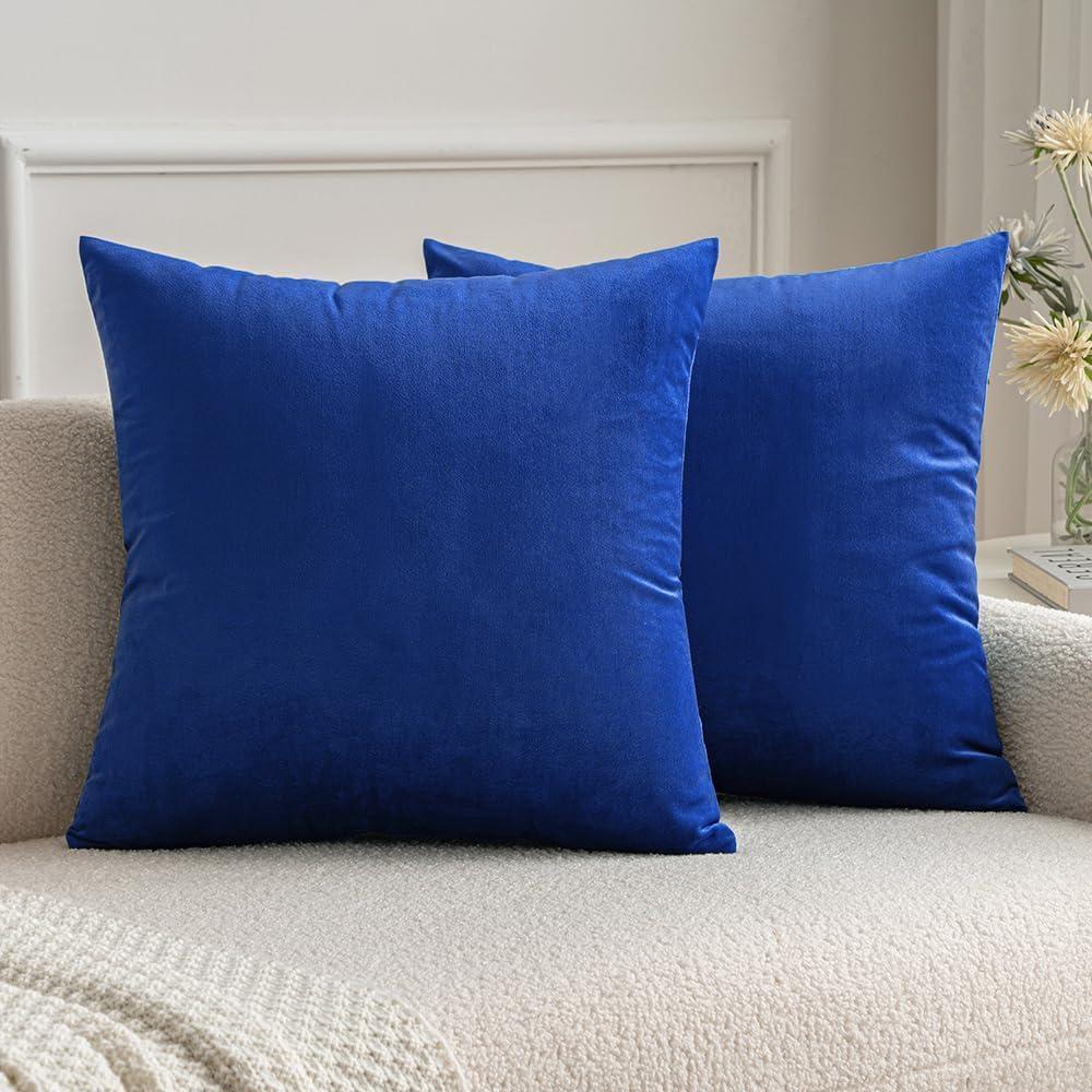 imageMIULEE Pack of 2 Velvet Soft Solid Decorative Square Throw Pillow Covers Christmas Cushion Case for Couch Sofa Bedroom Car 18x18 Inch 45x45 cm GreenRoyal Blue