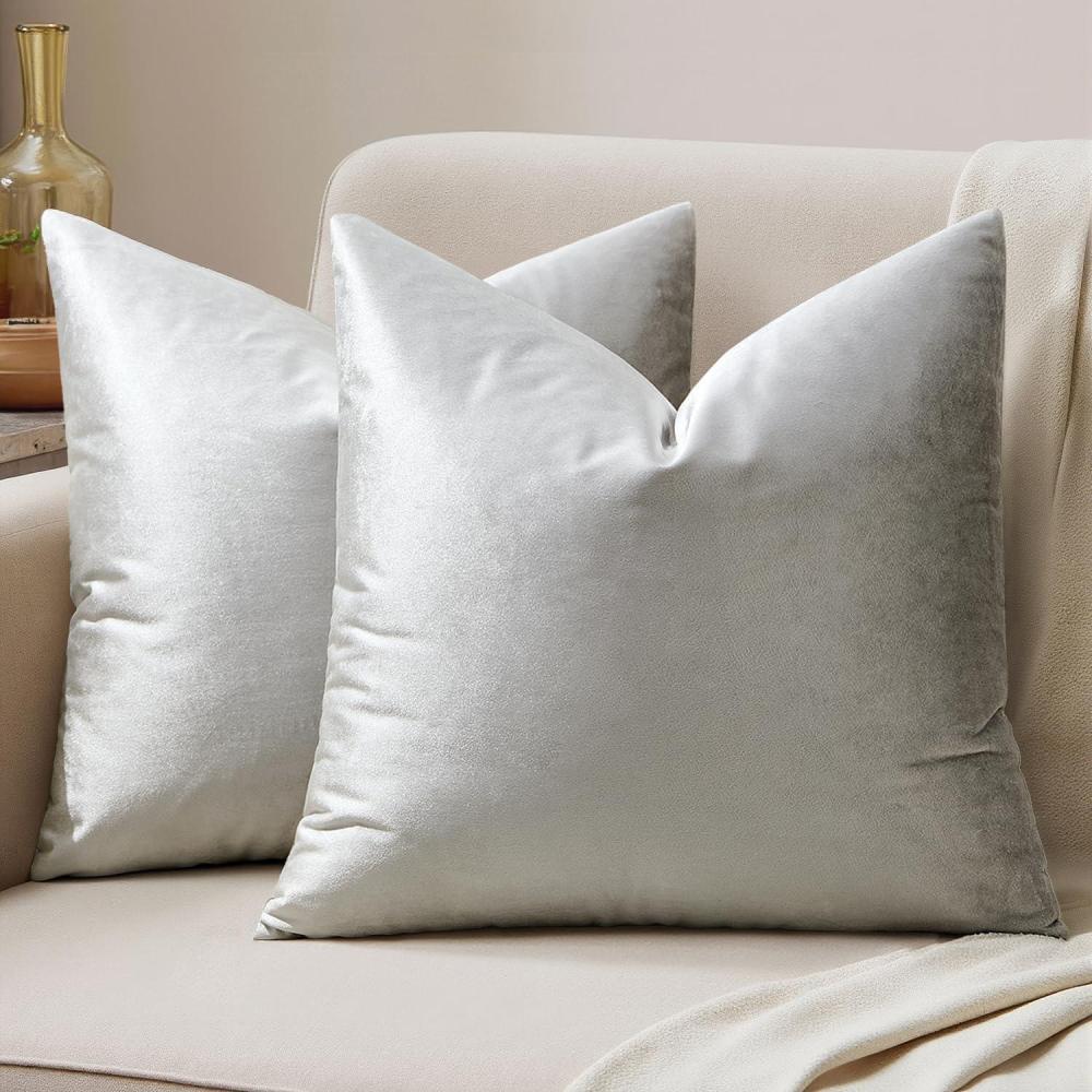 imageMIULEE Pack of 2 Velvet Soft Solid Decorative Square Throw Pillow Covers Christmas Cushion Case for Couch Sofa Bedroom Car 18x18 Inch 45x45 cm GreenSilver Gray