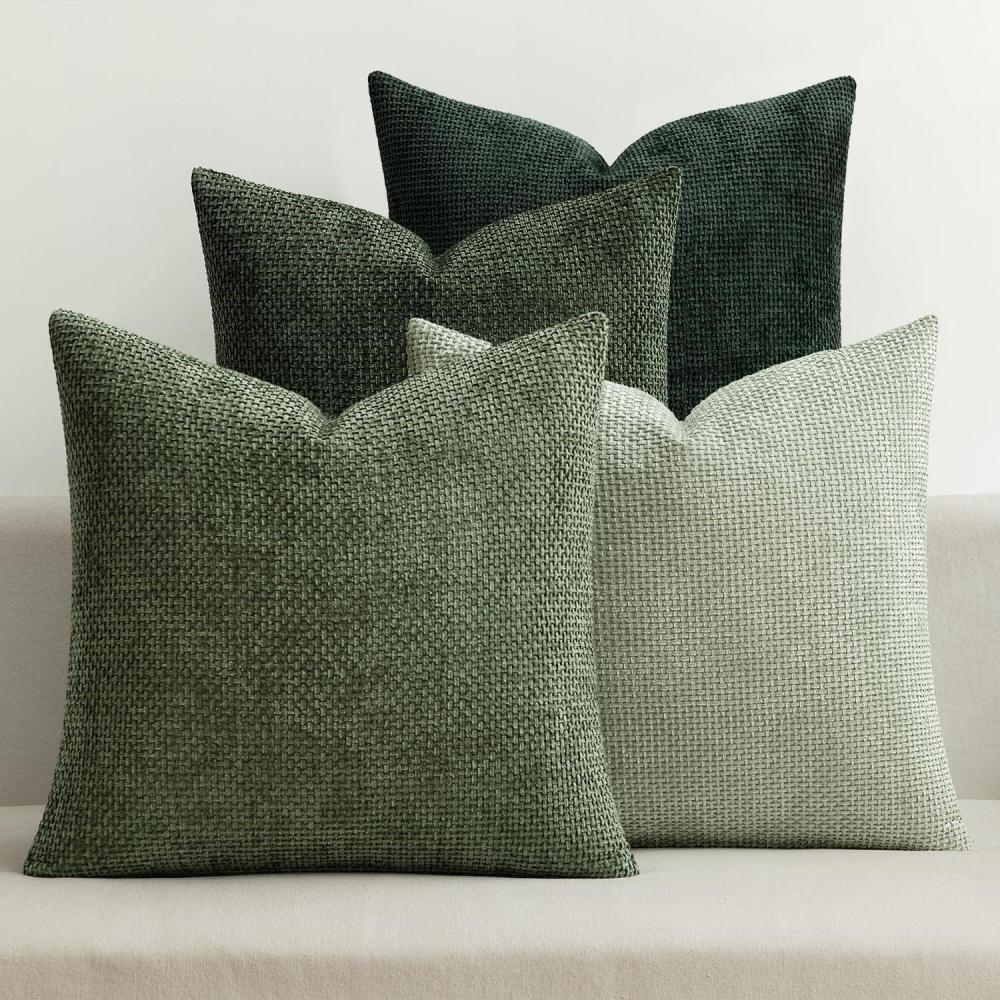 imageMIULEE Pack of 4 Couch Throw Pillow Covers 20x20 Inch Neutral Soft Decorative Chenille Pillow Covers Farmhouse Boho Cushion Covers for Mid Century Modern Home Decor Sofa Bedroom Living RoomGreen