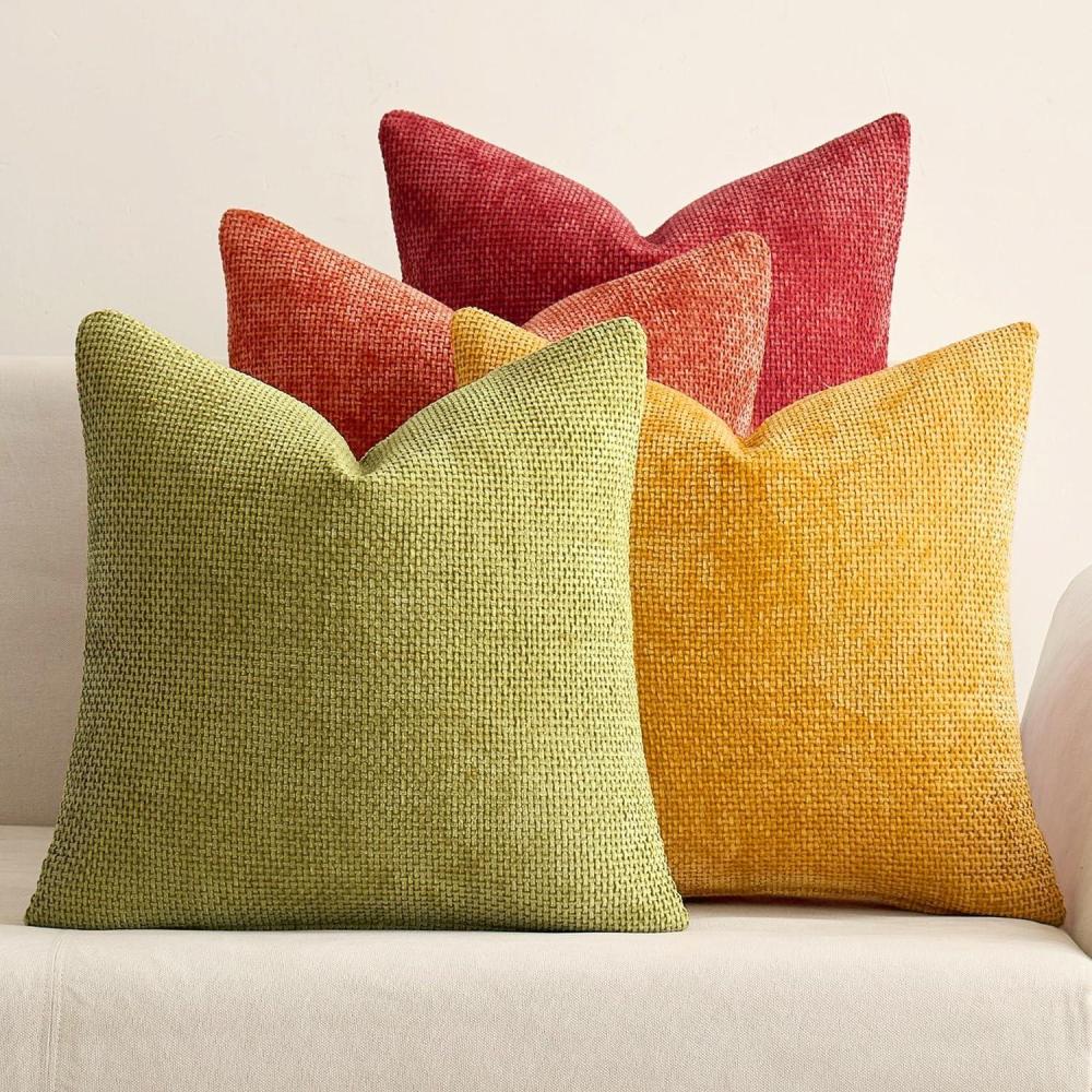 imageMIULEE Pack of 4 Couch Throw Pillow Covers 20x20 Inch Neutral Soft Decorative Chenille Pillow Covers Farmhouse Boho Cushion Covers for Mid Century Modern Home Decor Sofa Bedroom Living RoomYellow Orange