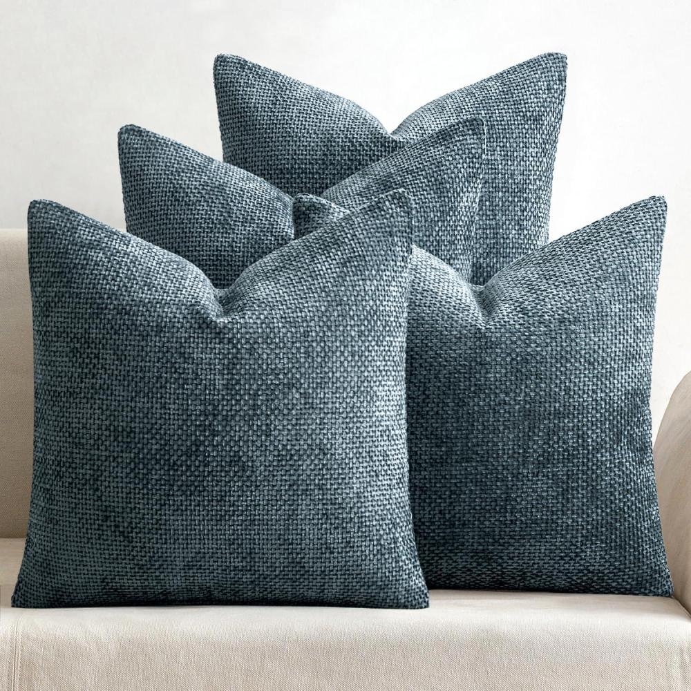 imageMIULEE Pack of 4 Couch Throw Pillow Covers 20x20 Inch Neutral Soft Decorative Chenille Pillow Covers Farmhouse Boho Cushion Covers for Mid Century Modern Home Decor Sofa Bedroom Living RoomNavy Blue