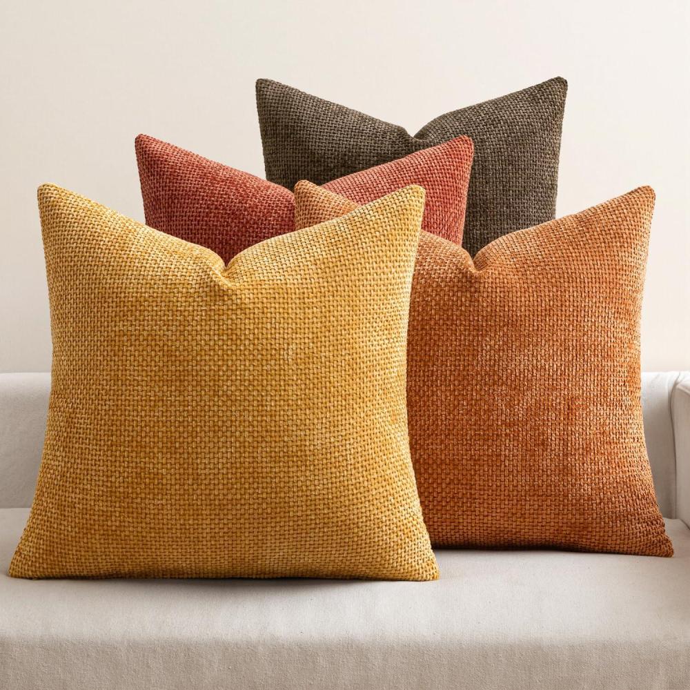 imageMIULEE Pack of 4 Couch Throw Pillow Covers 20x20 Inch Neutral Soft Decorative Chenille Pillow Covers Farmhouse Boho Cushion Covers for Mid Century Modern Home Decor Sofa Bedroom Living RoomOrangeYellow