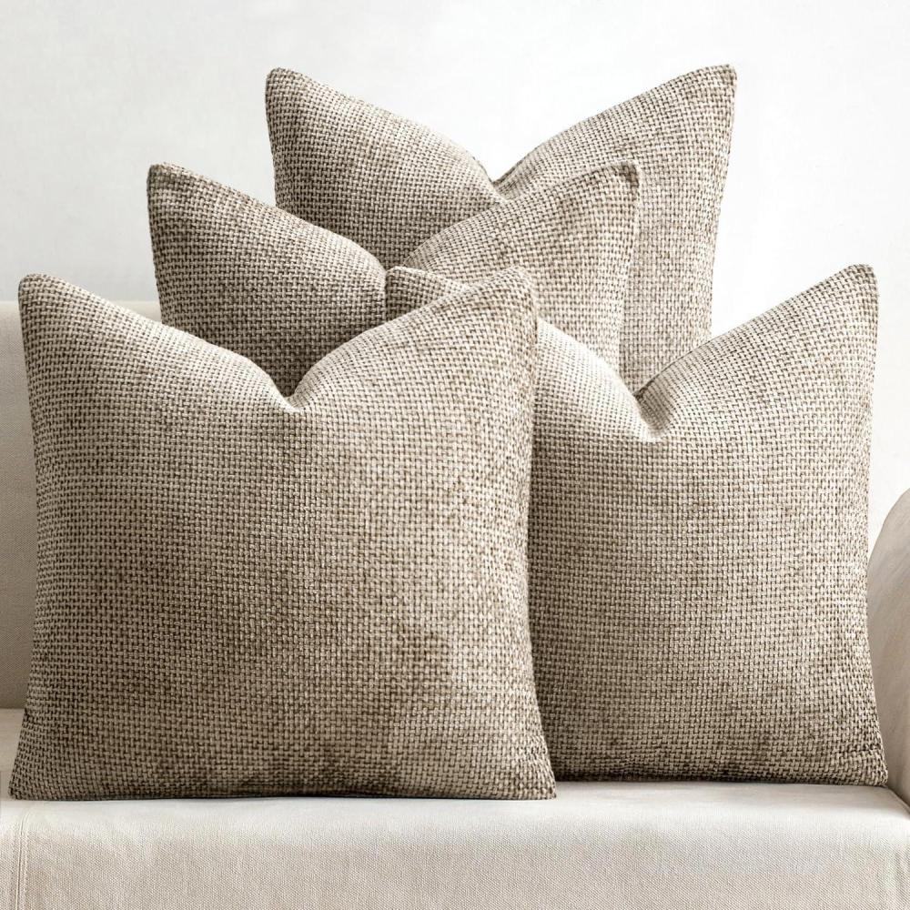 imageMIULEE Pack of 4 Couch Throw Pillow Covers 20x20 Inch Neutral Soft Decorative Chenille Pillow Covers Farmhouse Boho Cushion Covers for Mid Century Modern Home Decor Sofa Bedroom Living RoomKhaki