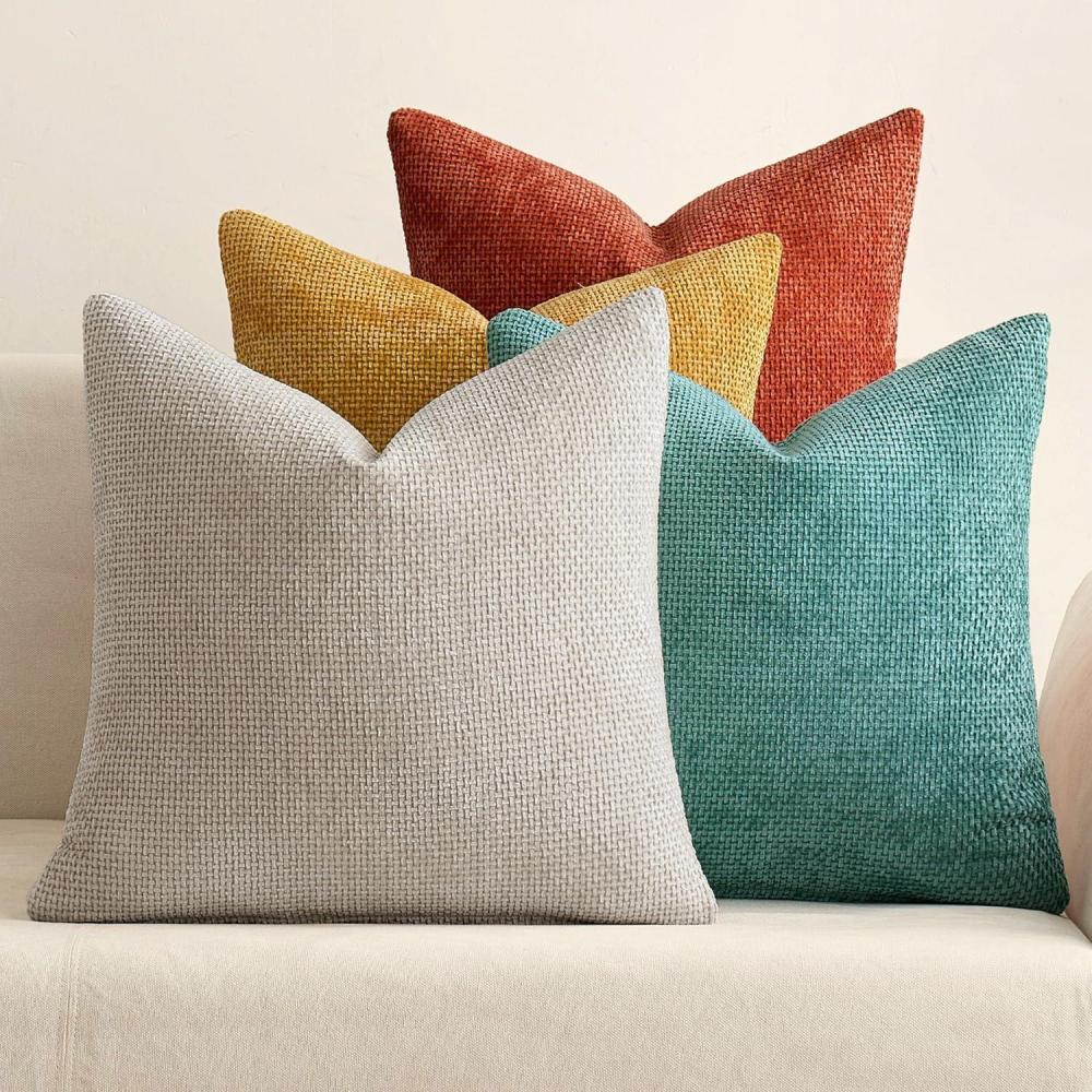 imageMIULEE Pack of 4 Couch Throw Pillow Covers 20x20 Inch Neutral Soft Decorative Chenille Pillow Covers Farmhouse Boho Cushion Covers for Mid Century Modern Home Decor Sofa Bedroom Living RoomOrange Teal