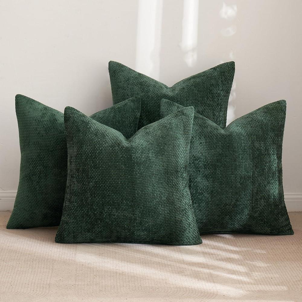imageMIULEE Pack of 4 Couch Throw Pillow Covers 20x20 Inch Neutral Soft Decorative Chenille Pillow Covers Farmhouse Boho Cushion Covers for Mid Century Modern Home Decor Sofa Bedroom Living RoomChristmas Green