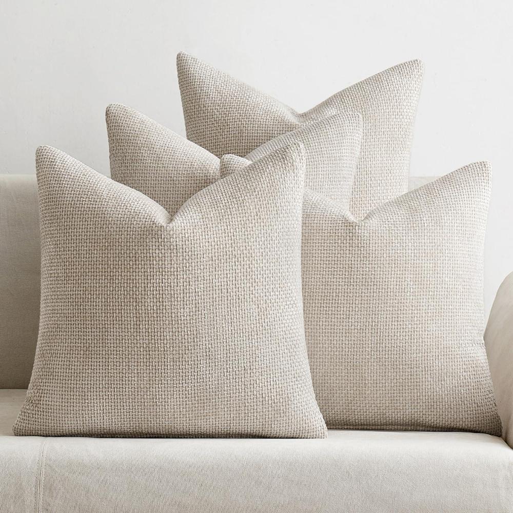 imageMIULEE Pack of 4 Couch Throw Pillow Covers 20x20 Inch Neutral Soft Decorative Chenille Pillow Covers Farmhouse Boho Cushion Covers for Mid Century Modern Home Decor Sofa Bedroom Living RoomCream