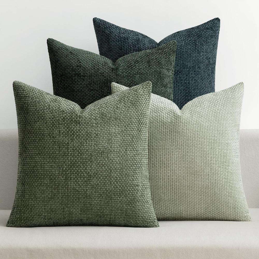 imageMIULEE Pack of 4 Couch Throw Pillow Covers 20x20 Inch Neutral Soft Decorative Chenille Pillow Covers Farmhouse Boho Cushion Covers for Mid Century Modern Home Decor Sofa Bedroom Living RoomGreen Forest