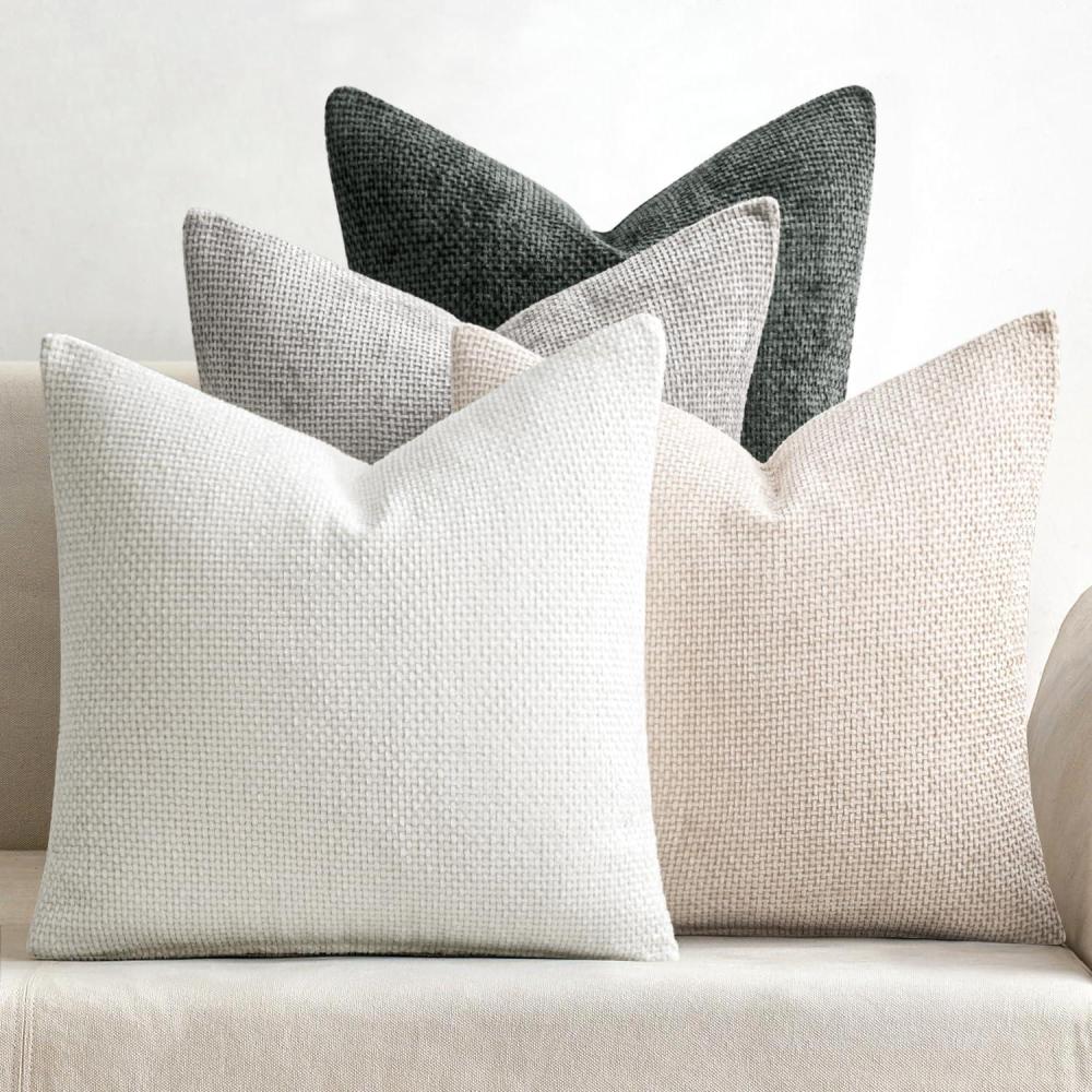 imageMIULEE Pack of 4 Couch Throw Pillow Covers 20x20 Inch Neutral Soft Decorative Chenille Pillow Covers Farmhouse Boho Cushion Covers for Mid Century Modern Home Decor Sofa Bedroom Living RoomGray