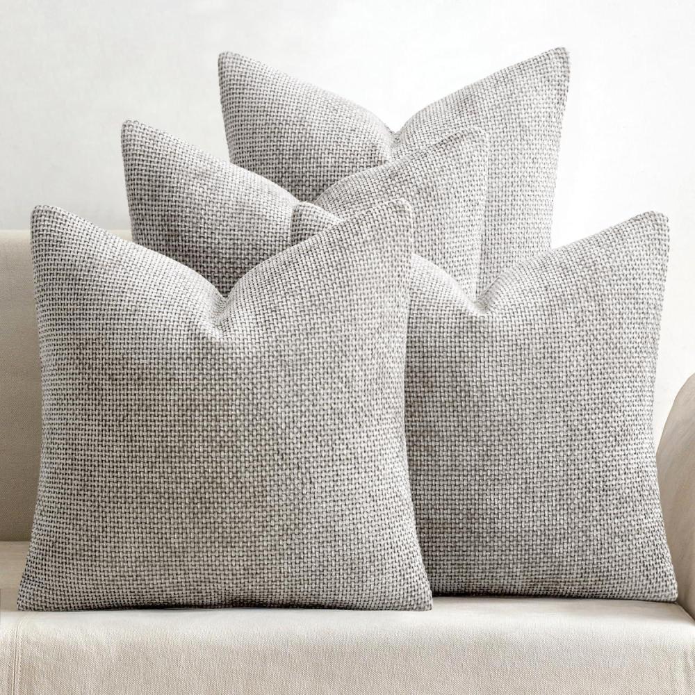 imageMIULEE Pack of 4 Couch Throw Pillow Covers 20x20 Inch Neutral Soft Decorative Chenille Pillow Covers Farmhouse Boho Cushion Covers for Mid Century Modern Home Decor Sofa Bedroom Living RoomLight Gray