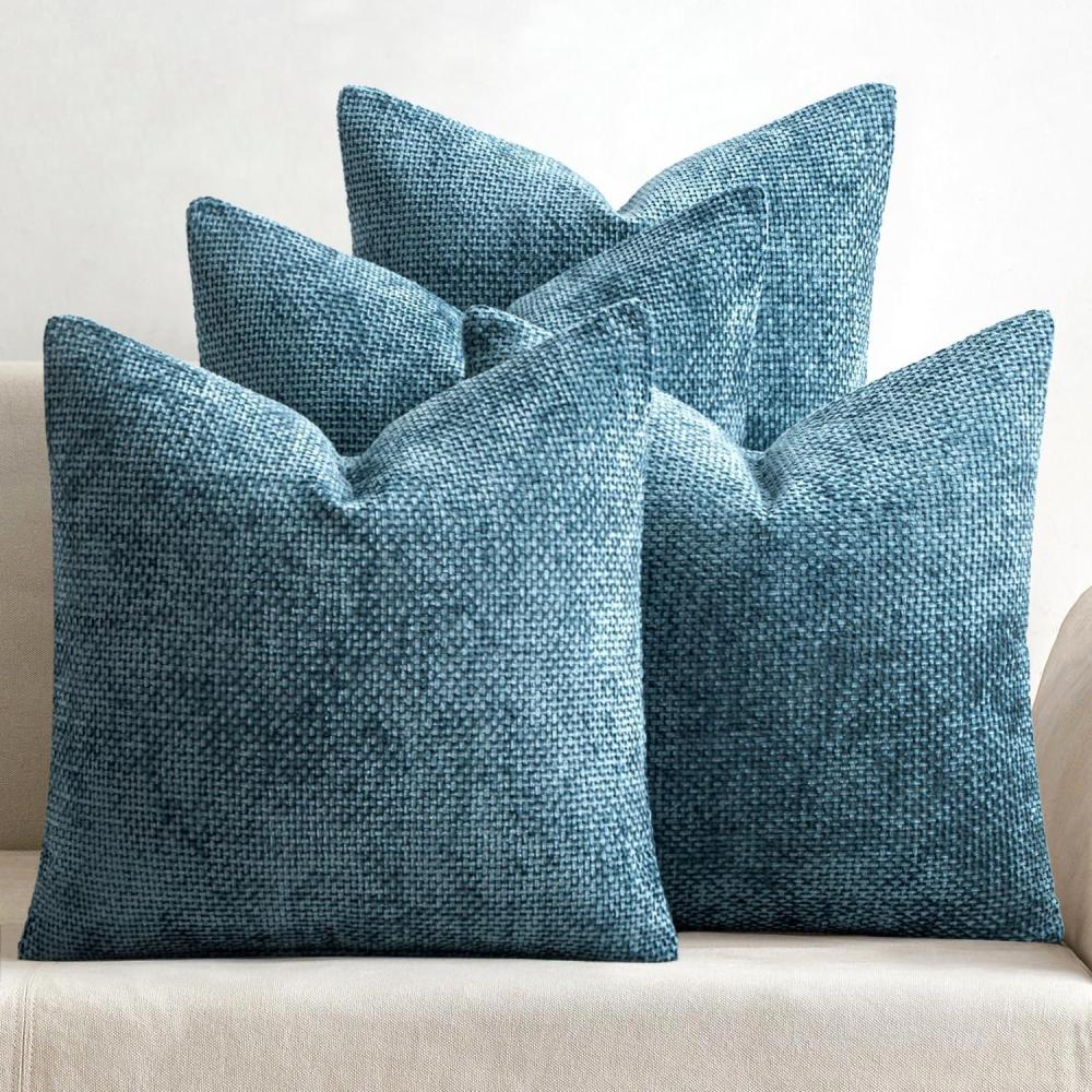 imageMIULEE Pack of 4 Couch Throw Pillow Covers 20x20 Inch Neutral Soft Decorative Chenille Pillow Covers Farmhouse Boho Cushion Covers for Mid Century Modern Home Decor Sofa Bedroom Living RoomSmoke Blue