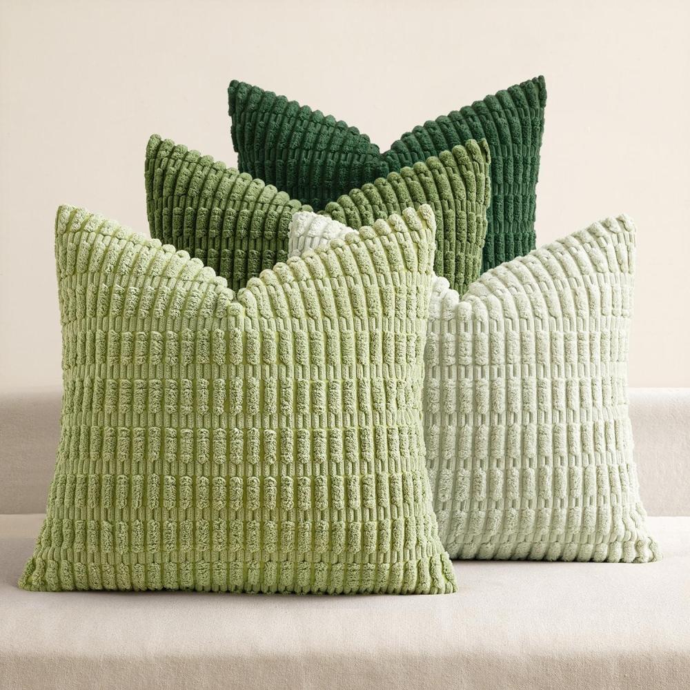 imageMIULEE Pack of 4 Fall Boho Farmhouse Orange Yellow Corduroy Decorative Throw Pillow Covers 18x18 Inch Soft Striped Pillow Covers Modern Rustic Home Decor for Sofa Living Room Couch BedForest Green