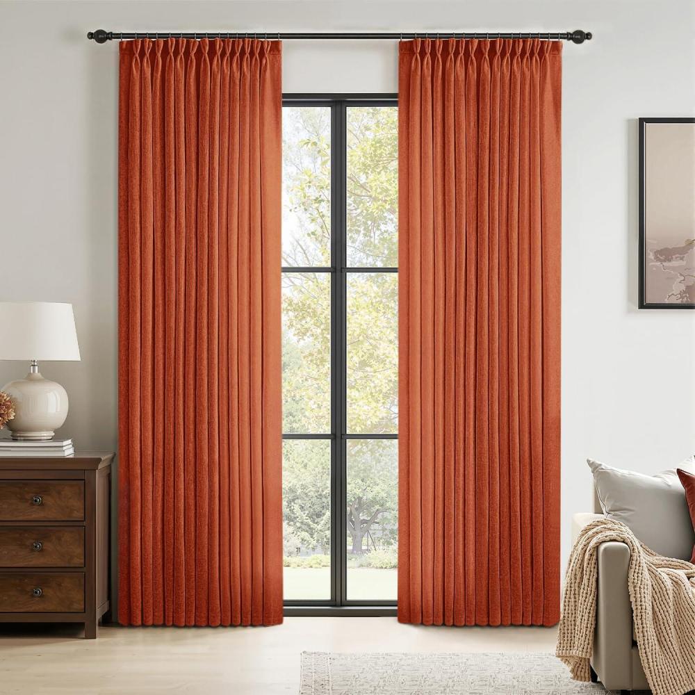 imageMIULEE Pinch Pleated Terracotta Linen Curtains 84 Inches Long 2 Panels for Bedroom Living Room Burnt Orange Linen Textured Window Drapes Back Tab Hook Semi Sheer Light Filtering Rust Boho Fall DecorTerracotta