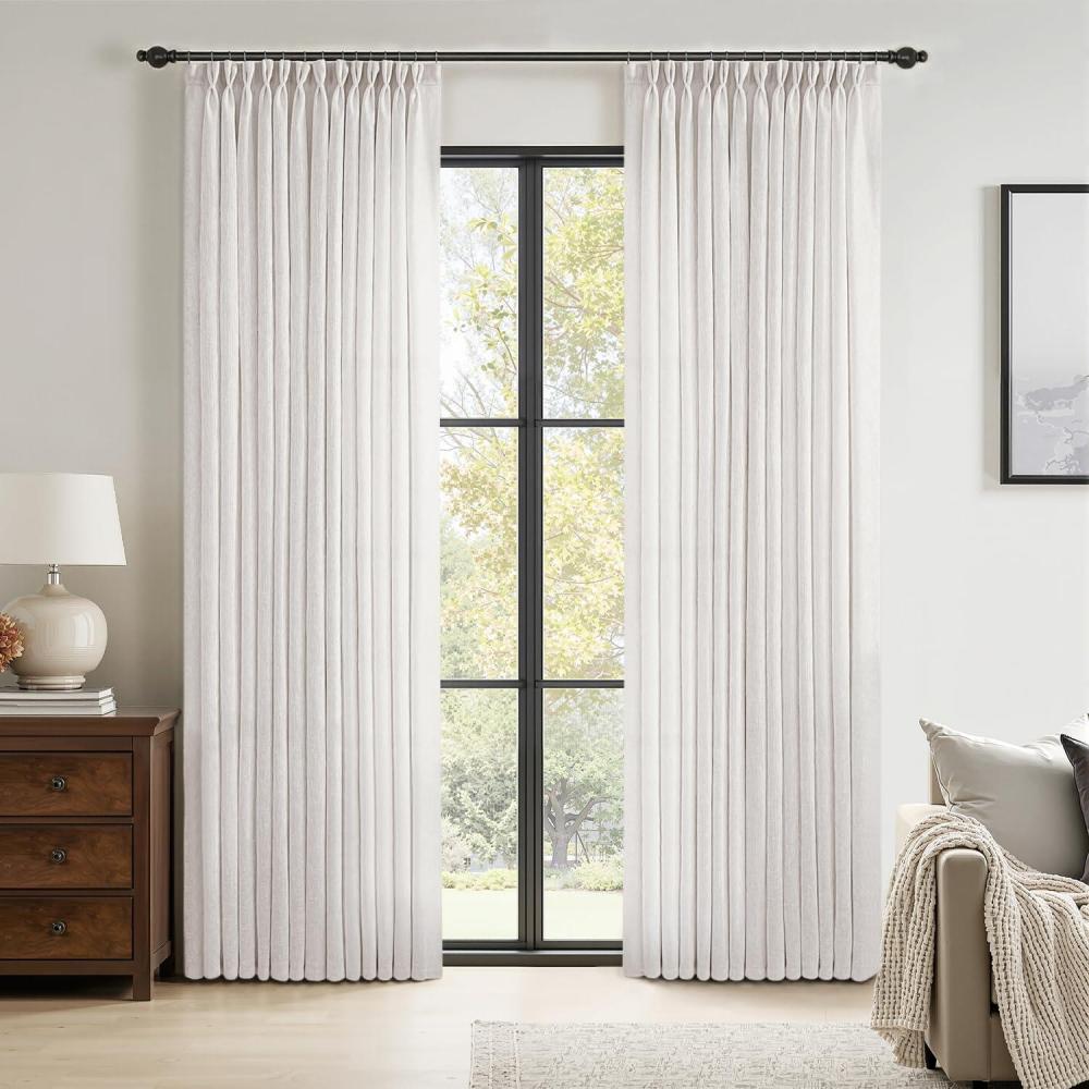 imageMIULEE Pinch Pleated Terracotta Linen Curtains 84 Inches Long 2 Panels for Bedroom Living Room Burnt Orange Linen Textured Window Drapes Back Tab Hook Semi Sheer Light Filtering Rust Boho Fall DecorBleached Linen