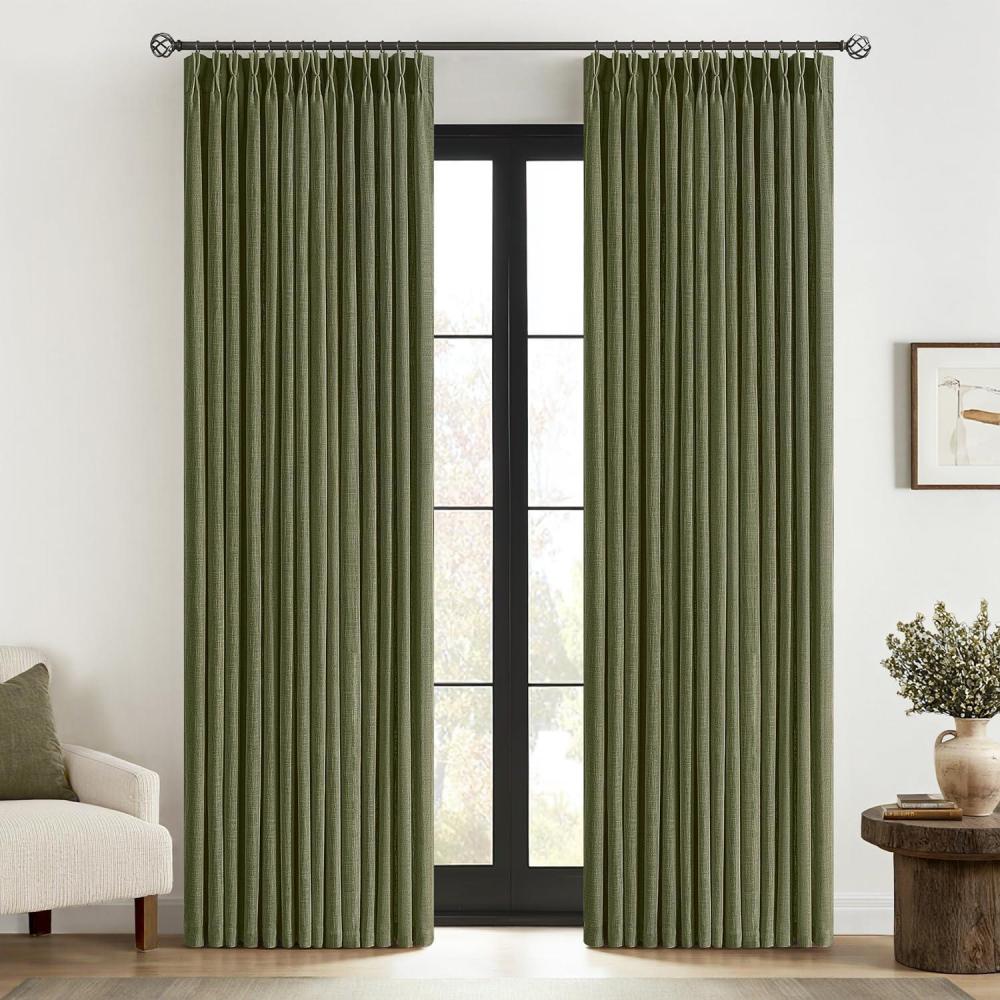 imageMIULEE Pinch Pleated Thick Linen Curtains 96 Inches Long 2 Panels for Living Room Bedroom Memory Trained Pleat Drapes Light Filtering Nautral Birch Semi Sheer Window Curtains Hooks Rings Back TabOlive Green