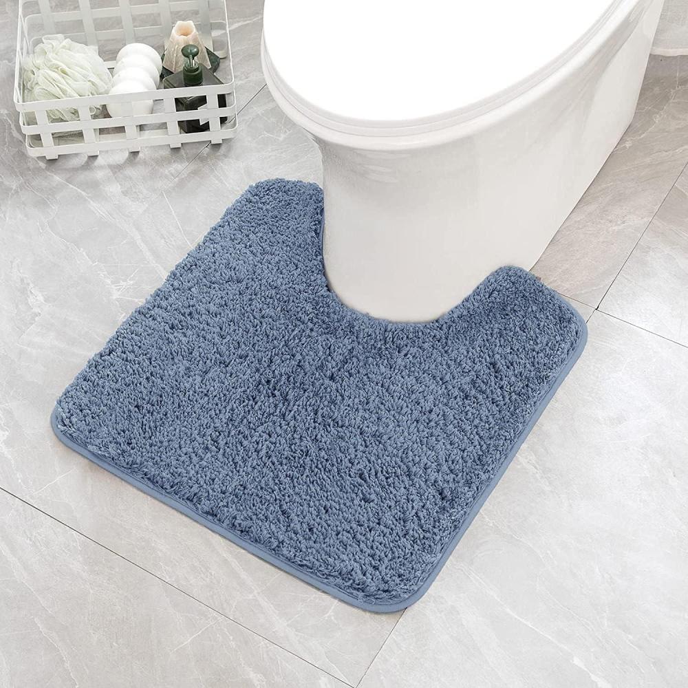 imageMIULEE Rust Microfiber Toilet Bath Mat UShaped Contour Shaggy Rugs Non Slip Extra Thick Soft Absorbent Water for Bathroom Commode Machine Washable20x20 InchDusty Blue