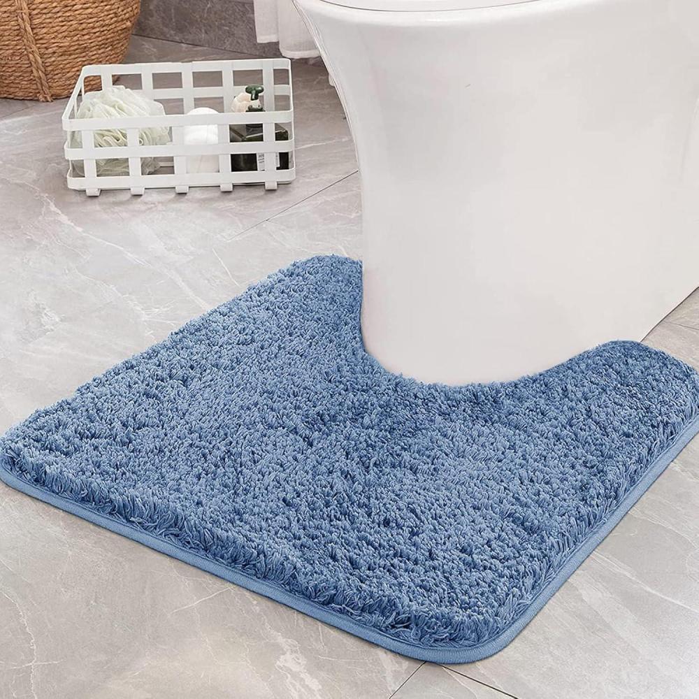 imageMIULEE Rust Microfiber Toilet Bath Mat UShaped Contour Shaggy Rugs Non Slip Extra Thick Soft Absorbent Water for Bathroom Commode Machine Washable20x20 InchBlue