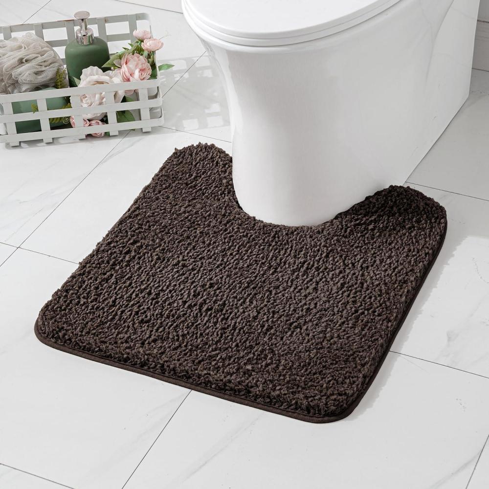 imageMIULEE Rust Microfiber Toilet Bath Mat UShaped Contour Shaggy Rugs Non Slip Extra Thick Soft Absorbent Water for Bathroom Commode Machine Washable20x20 InchBrown