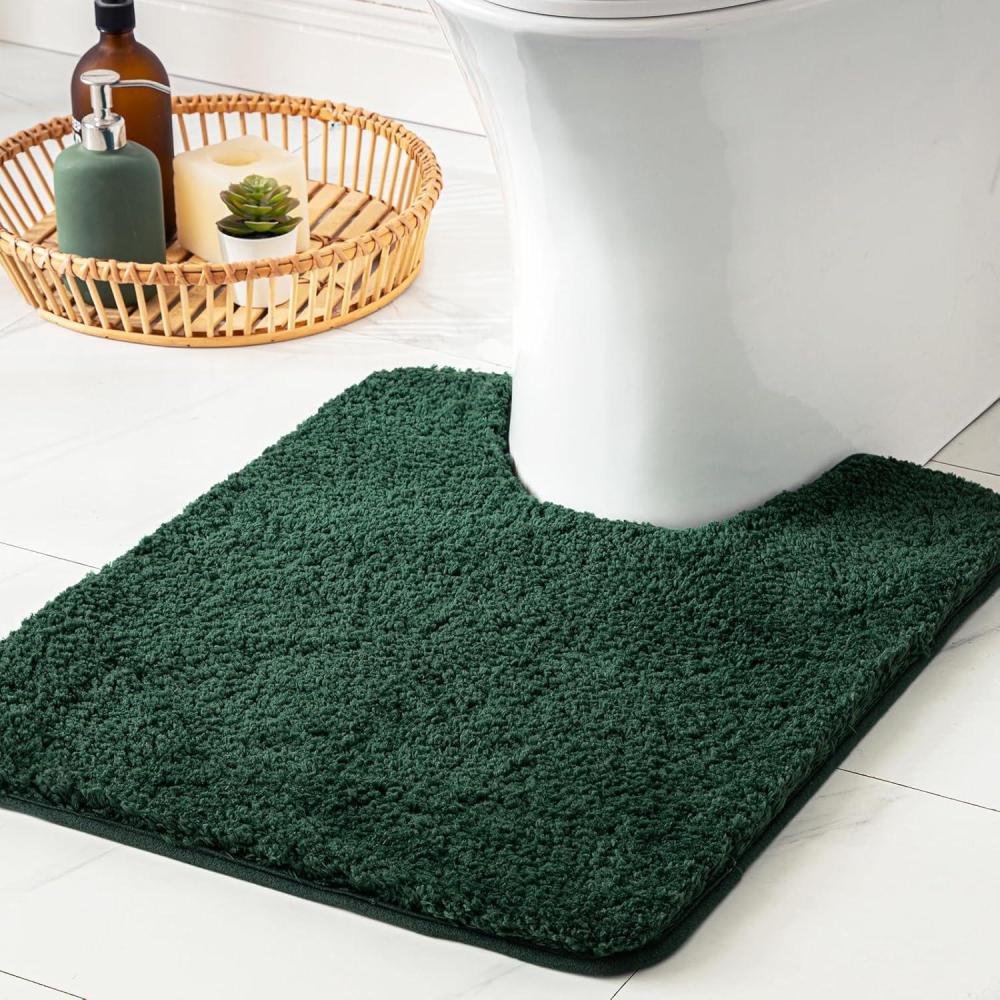 imageMIULEE Rust Microfiber Toilet Bath Mat UShaped Contour Shaggy Rugs Non Slip Extra Thick Soft Absorbent Water for Bathroom Commode Machine Washable20x20 InchDark Green