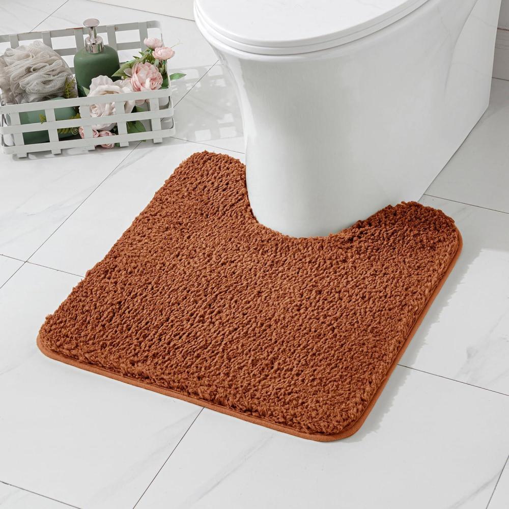 imageMIULEE Rust Microfiber Toilet Bath Mat UShaped Contour Shaggy Rugs Non Slip Extra Thick Soft Absorbent Water for Bathroom Commode Machine Washable20x20 InchBurnt Orange