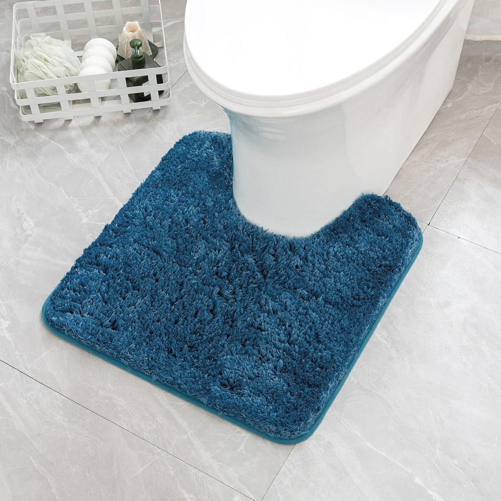 imageMIULEE Rust Microfiber Toilet Bath Mat UShaped Contour Shaggy Rugs Non Slip Extra Thick Soft Absorbent Water for Bathroom Commode Machine Washable20x20 InchNavy Blue
