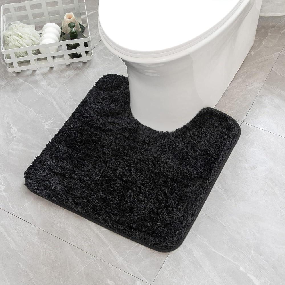 imageMIULEE Rust Microfiber Toilet Bath Mat UShaped Contour Shaggy Rugs Non Slip Extra Thick Soft Absorbent Water for Bathroom Commode Machine Washable20x20 InchBlack