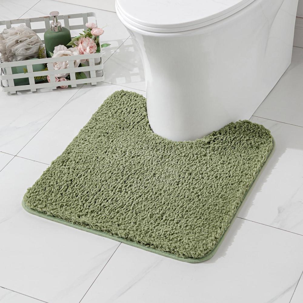 imageMIULEE Rust Microfiber Toilet Bath Mat UShaped Contour Shaggy Rugs Non Slip Extra Thick Soft Absorbent Water for Bathroom Commode Machine Washable20x20 InchSage