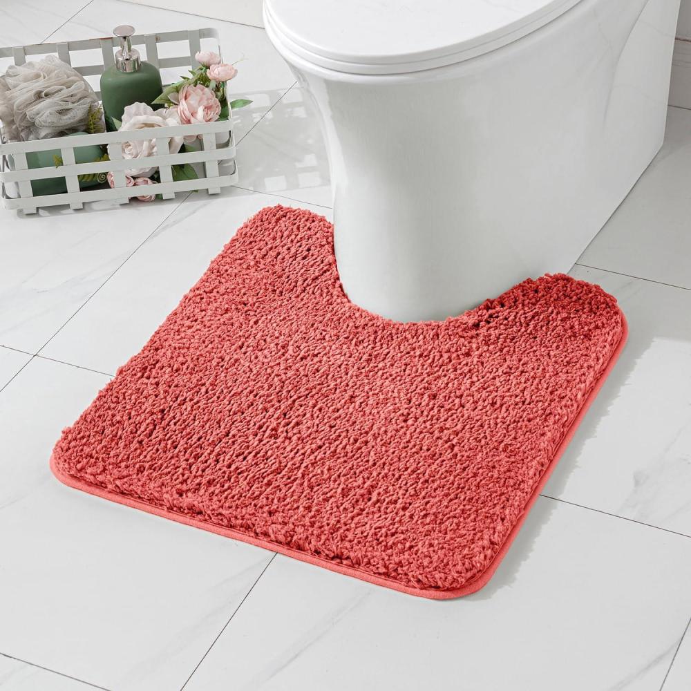 imageMIULEE Rust Microfiber Toilet Bath Mat UShaped Contour Shaggy Rugs Non Slip Extra Thick Soft Absorbent Water for Bathroom Commode Machine Washable20x20 InchCoral