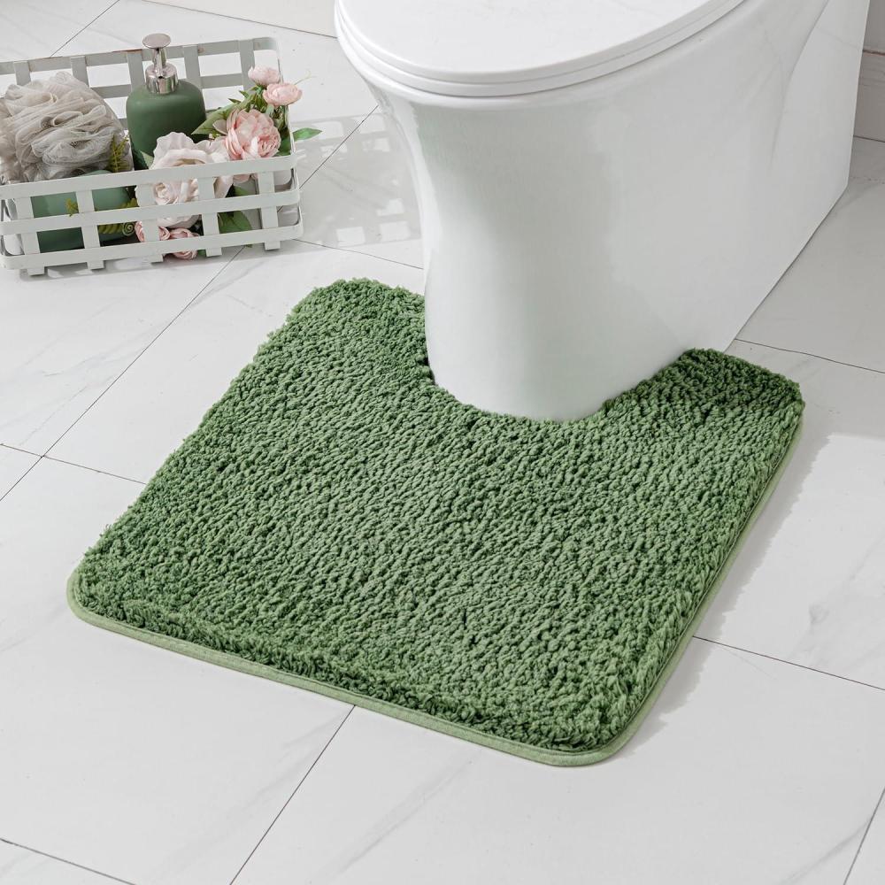 imageMIULEE Rust Microfiber Toilet Bath Mat UShaped Contour Shaggy Rugs Non Slip Extra Thick Soft Absorbent Water for Bathroom Commode Machine Washable20x20 InchMoss Green