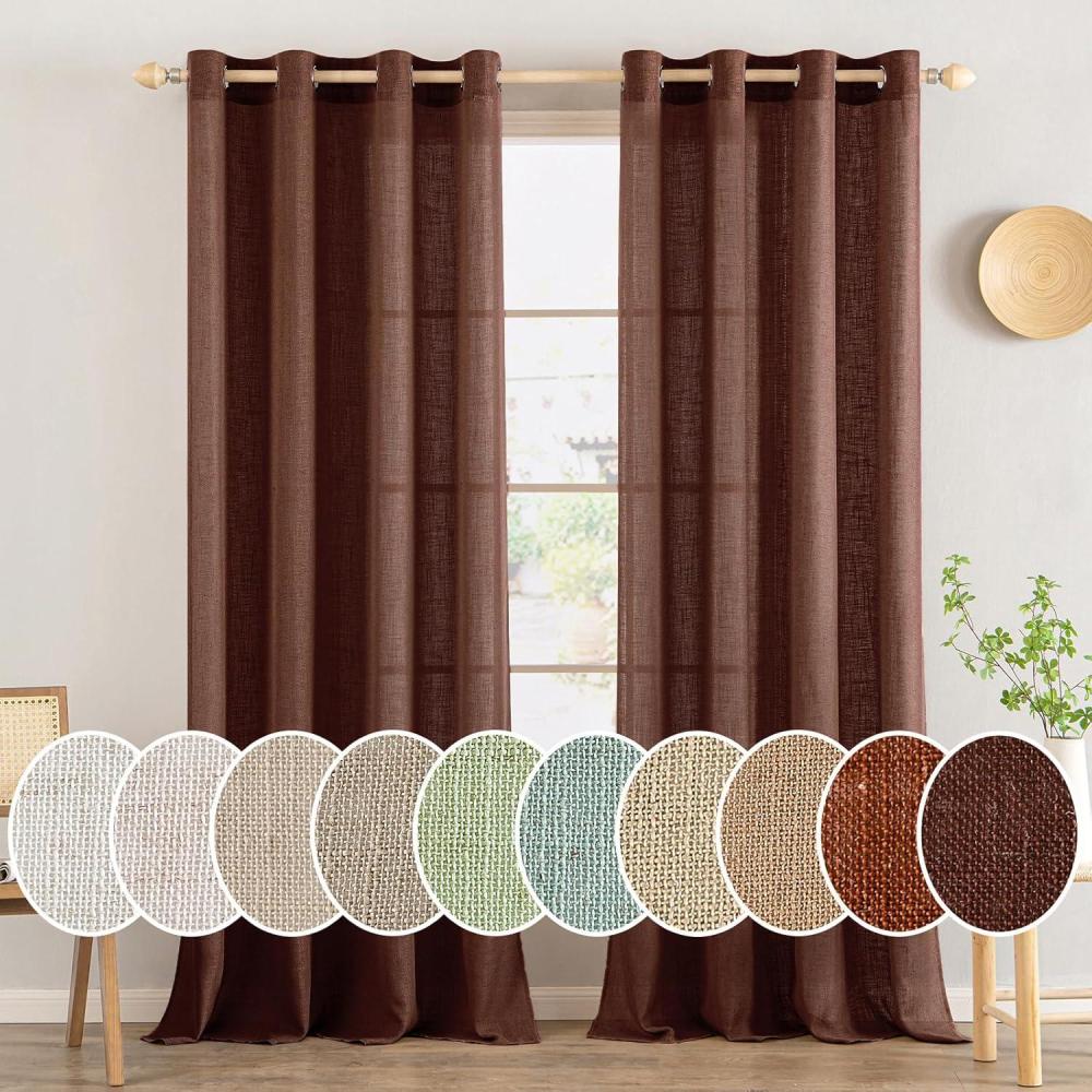 imageMIULEE Sage Green Linen Curtains 84 Inch Length 2 Panels Set for Bedroom Living Room Soft Thick Linen Textured Window Drapes Semi Sheer Light Filtering Grommet Top Burlap Look Farmhouse DecorChocolate Brown