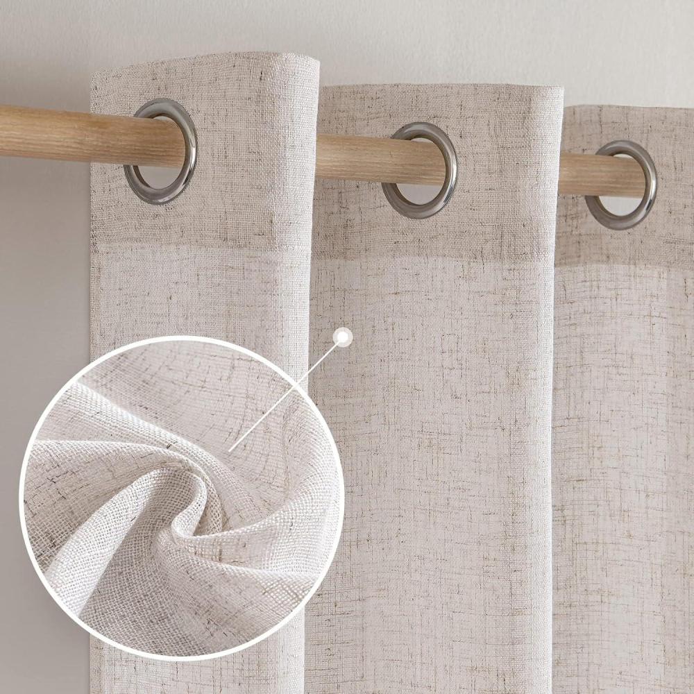 imageMIULEE Sage Green Linen Curtains 84 Inch Length 2 Panels Set for Bedroom Living Room Soft Thick Linen Textured Window Drapes Semi Sheer Light Filtering Grommet Top Burlap Look Farmhouse DecorLinen White
