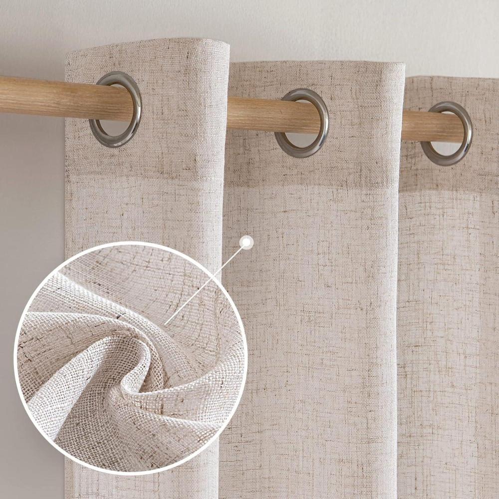imageMIULEE Sage Green Linen Curtains 84 Inch Length 2 Panels Set for Bedroom Living Room Soft Thick Linen Textured Window Drapes Semi Sheer Light Filtering Grommet Top Burlap Look Farmhouse DecorNatural Linen White