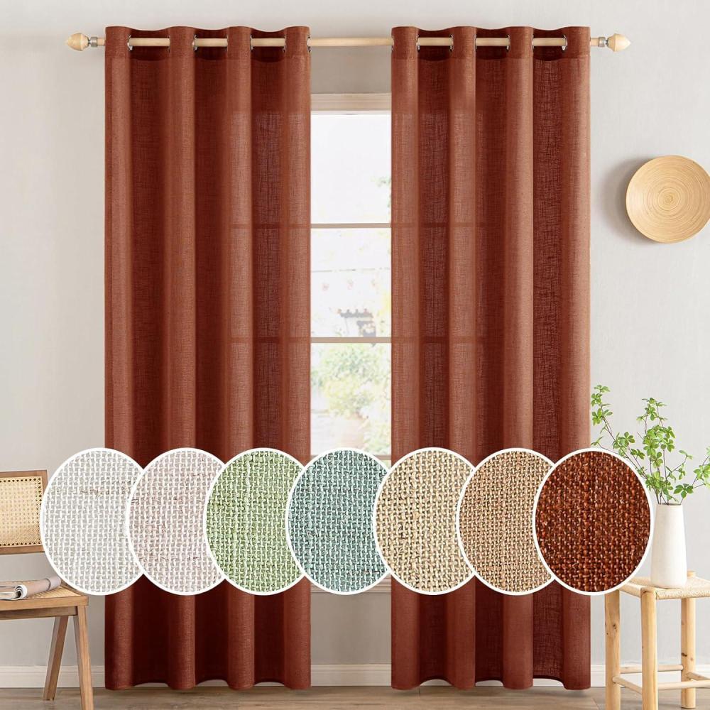 imageMIULEE Sage Green Linen Curtains 84 Inch Length 2 Panels Set for Bedroom Living Room Soft Thick Linen Textured Window Drapes Semi Sheer Light Filtering Grommet Top Burlap Look Farmhouse DecorTerracotta