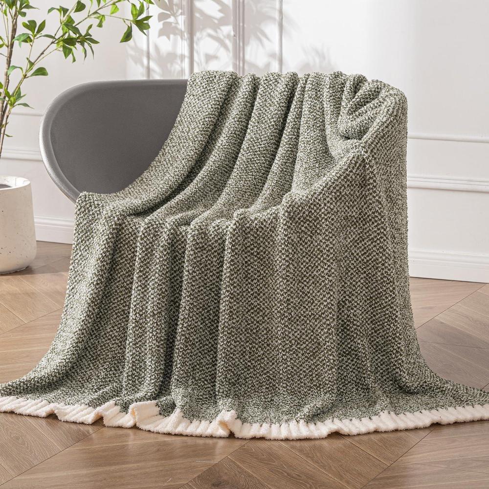 imageMIULEE Sage Green Super Soft Throw Blanket for Couch Cozy Fluffy Warm Throws Knit Blankets for Sofa Bed Chair Living Room Camping Picnic Spring Home Decor50 x 60 inchOlive Green