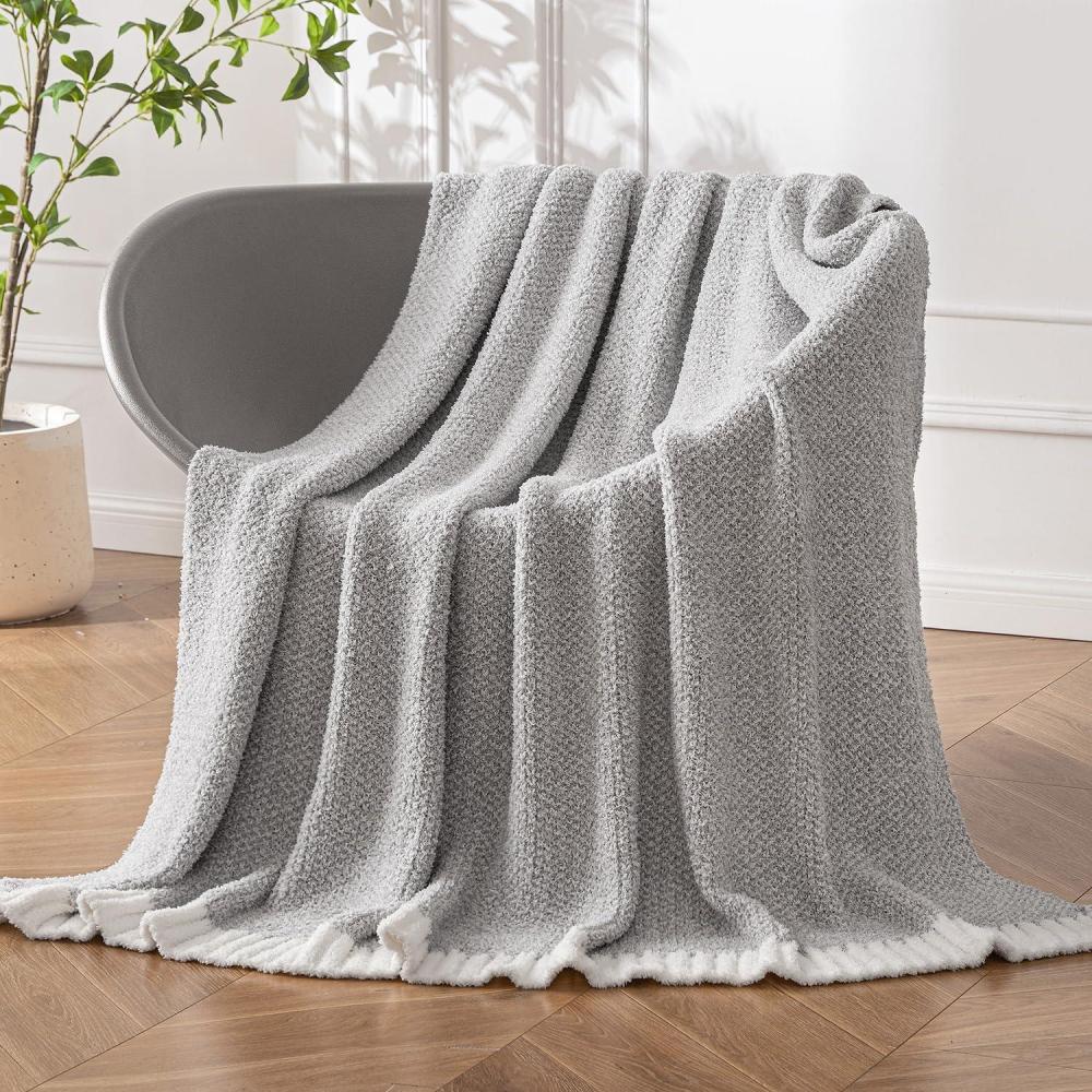 imageMIULEE Sage Green Super Soft Throw Blanket for Couch Cozy Fluffy Warm Throws Knit Blankets for Sofa Bed Chair Living Room Camping Picnic Spring Home Decor50 x 60 inchLight Grey
