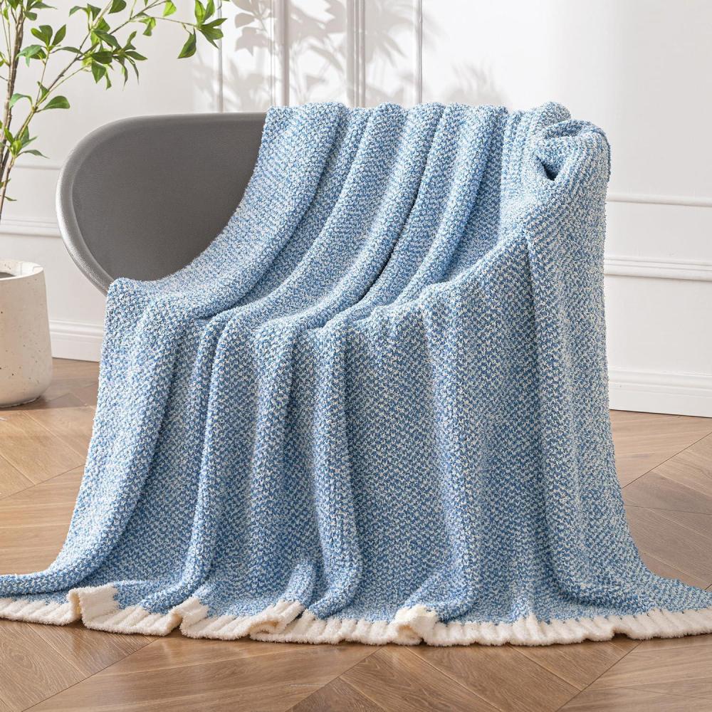 imageMIULEE Sage Green Super Soft Throw Blanket for Couch Cozy Fluffy Warm Throws Knit Blankets for Sofa Bed Chair Living Room Camping Picnic Spring Home Decor50 x 60 inchBlue