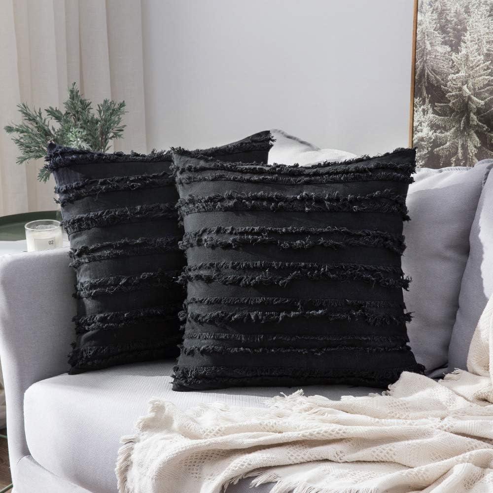 imageMIULEE Set of 2 Decorative Boho Throw Pillow Covers Linen Striped Jacquard Pattern Cushion Covers for Sofa Couch Living Room Bedroom 18x18 Inch RedBlack