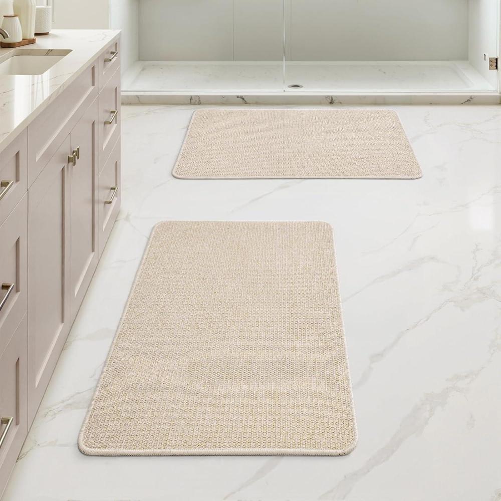 imageMIULEE Set of 2 Ultra Thin Bathroom Rugs Rubber Bath Mats for Bathroom Non Slip Quick Dry Absorbent Bath Rug Machine Washable Fit Under Door Shower Sink Home Decor Grey 17quotx27quot20quotx32quotLight Beige