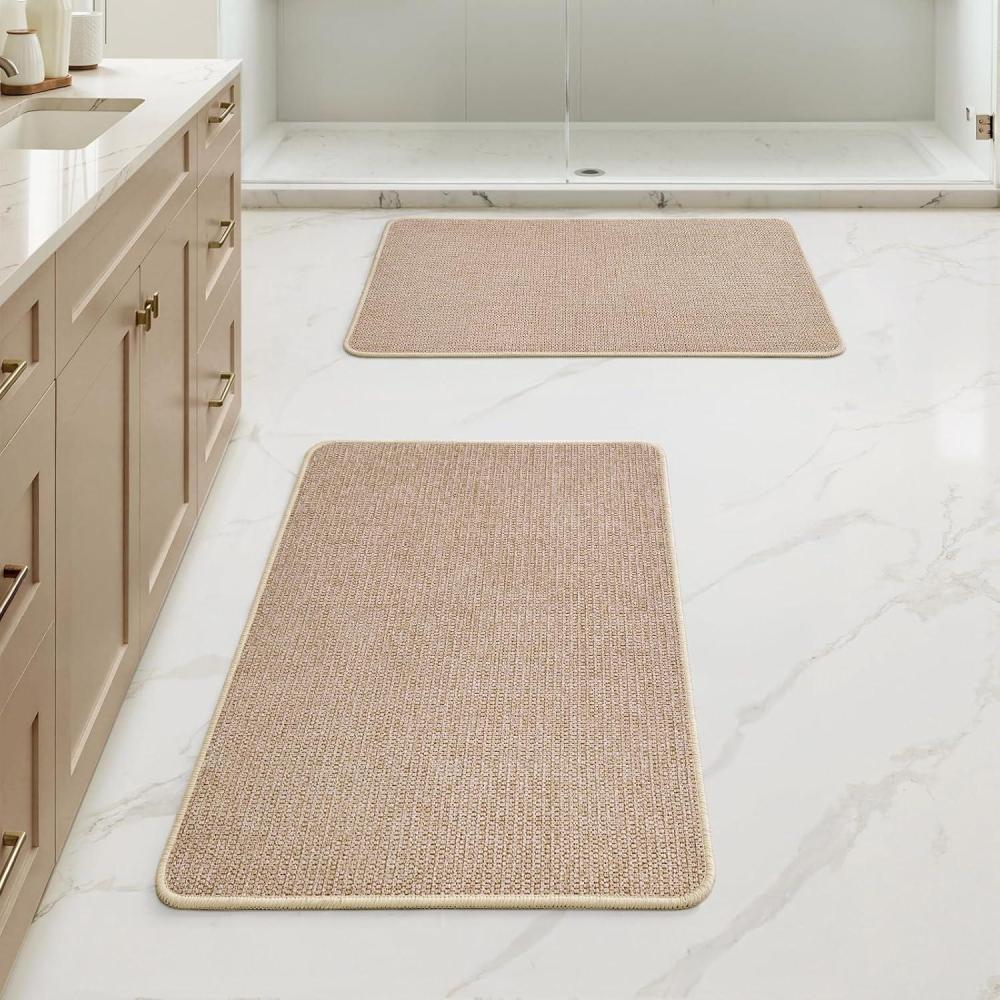 imageMIULEE Set of 2 Ultra Thin Bathroom Rugs Rubber Bath Mats for Bathroom Non Slip Quick Dry Absorbent Bath Rug Machine Washable Fit Under Door Shower Sink Home Decor Grey 17quotx27quot20quotx32quotBeige